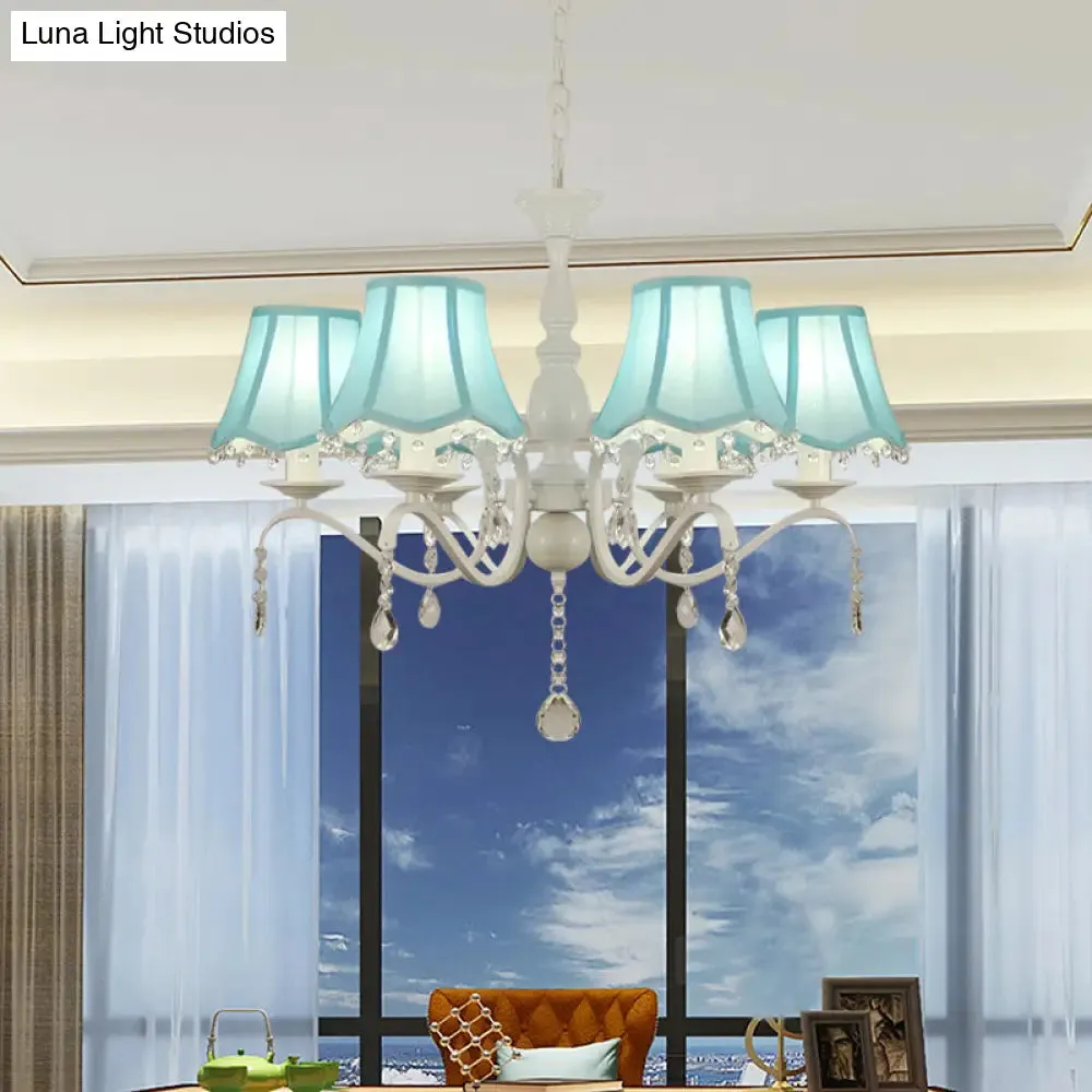 Contemporary 6-Light Pink/Blue Scalloped Fabric Pendant Chandelier with Crystal Droplet