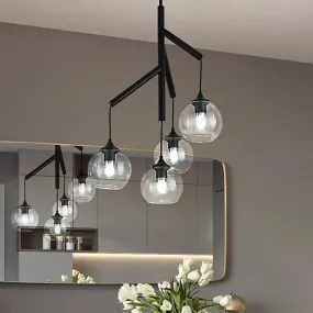 Contemporary Metal Branch Chandelier - 4-Light Black Pendant Lamp with Clear Glass Shade