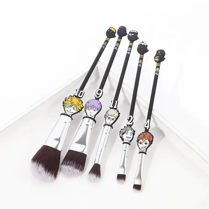 Cute Anime Makeup Brushes | 5 Pcs Cosmetic Brushes Foundation Blending Brush Eyeshadows Face Powder Fan Brushes Kit