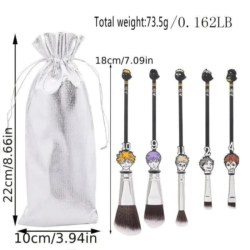 Cute Anime Makeup Brushes | 5 Pcs Cosmetic Brushes Foundation Blending Brush Eyeshadows Face Powder Fan Brushes Kit