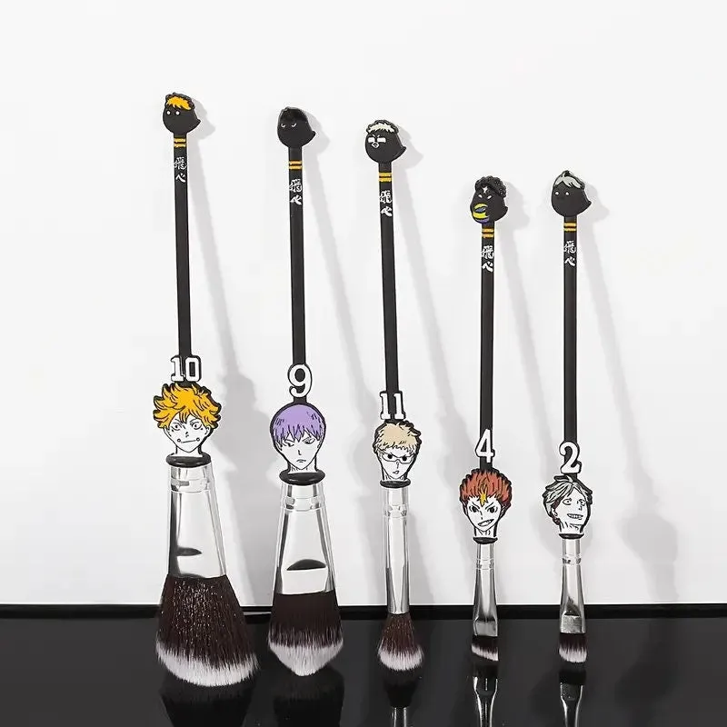 Cute Anime Makeup Brushes | 5 Pcs Cosmetic Brushes Foundation Blending Brush Eyeshadows Face Powder Fan Brushes Kit