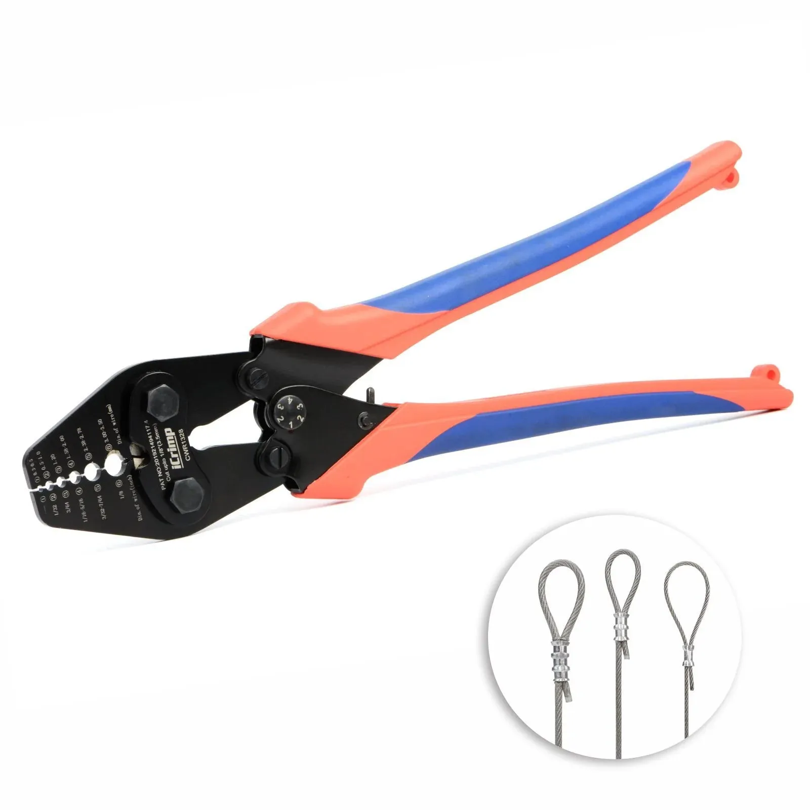 CWR1328 Wire Rope Crimping Tool with Cutting function, Swaging Tool for  1/32"-1/8" Aluminum Oval Sleeves, Wire Rope Cables