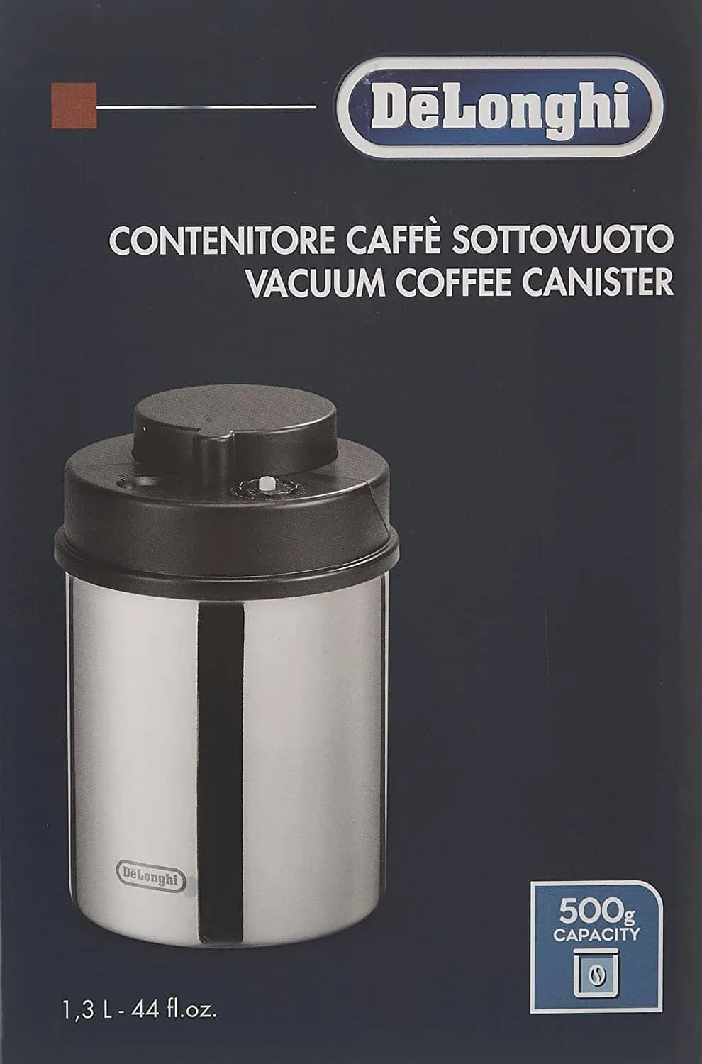 De'Longhi Vacuum Sealed Coffee Canister, Stainless Steel