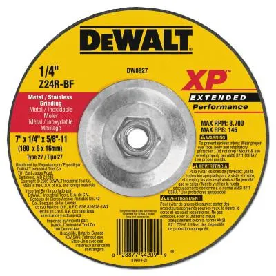 DeWalt® Extended Performance Type 27 Depressed Center Wheel, 7", Z24R, 1/4 in Thick, DW8827