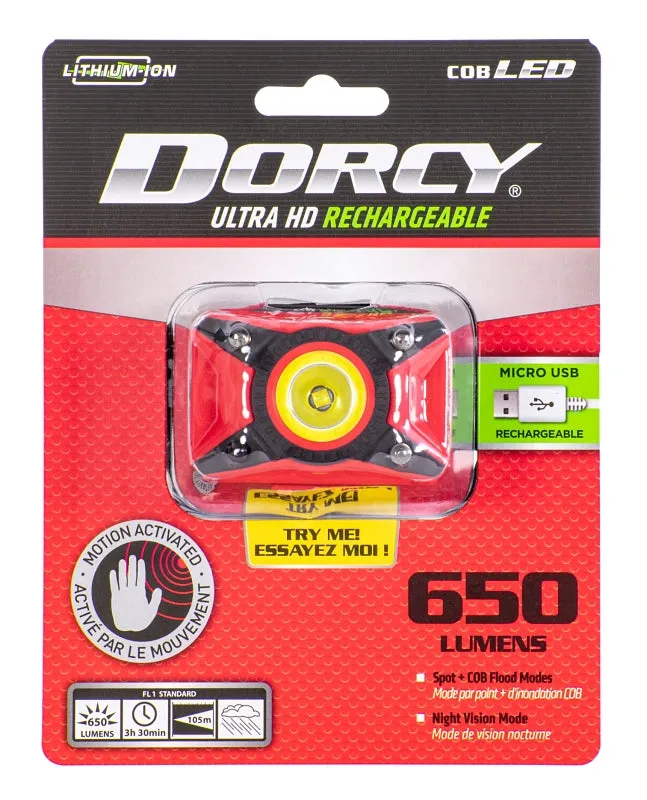 Dorcy Ultra HD 41-4337 Rechargeable Headlamp, 1200 mAh, Lithium-Ion Battery, LED Lamp, 650 Lumens, Flood, Spot Beam, Red :CD: QUANTITY: 1