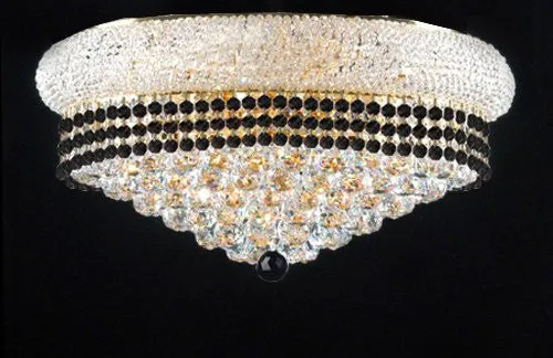 Flush French Empire Crystal Chandelier Lighting Trimmed With Jet Black Crystal Good For Dining Room Foyer Entryway Family Room And More H15" X W24" - F93-B79/Flush/542/15