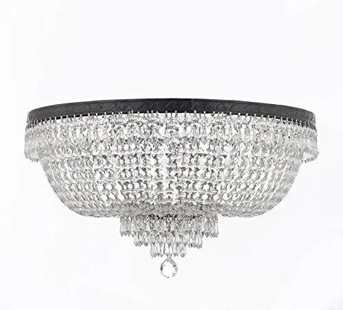 French Empire Crystal Flush Chandelier Chandeliers Lighting H18" X W24" With Dark Antique Finish Good For Dining Room Foyer Entryway Family Room And More - A93-Flush/Cb/870/9