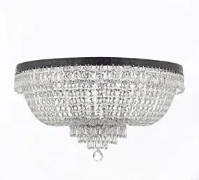 French Empire Crystal Flush Chandelier Chandeliers Lighting H18" X W24" With Dark Antique Finish Good For Dining Room Foyer Entryway Family Room And More - A93-Flush/Cb/870/9