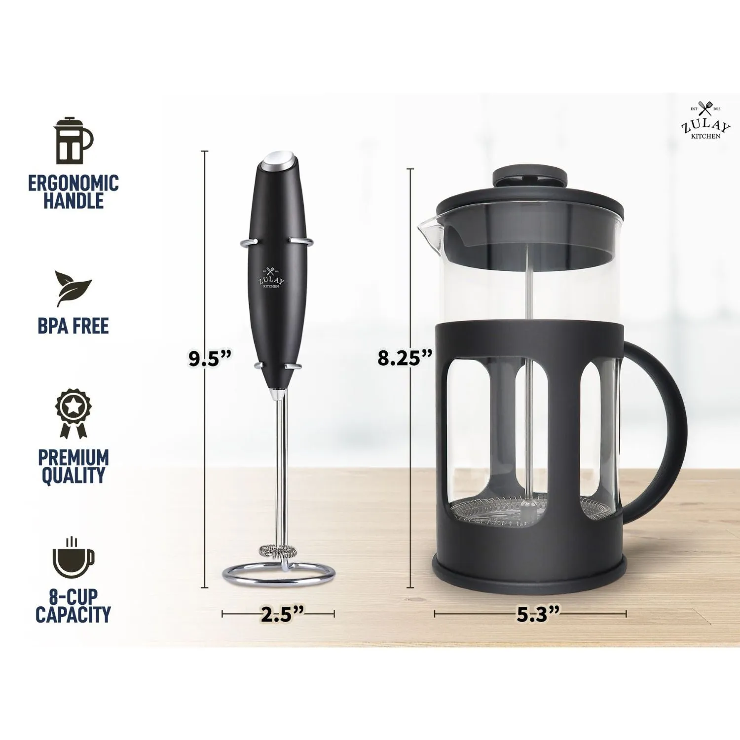 French Press Coffee Pot and Milk Frother Set