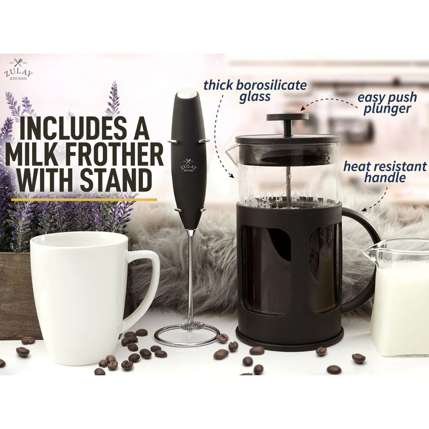 French Press Coffee Pot and Milk Frother Set