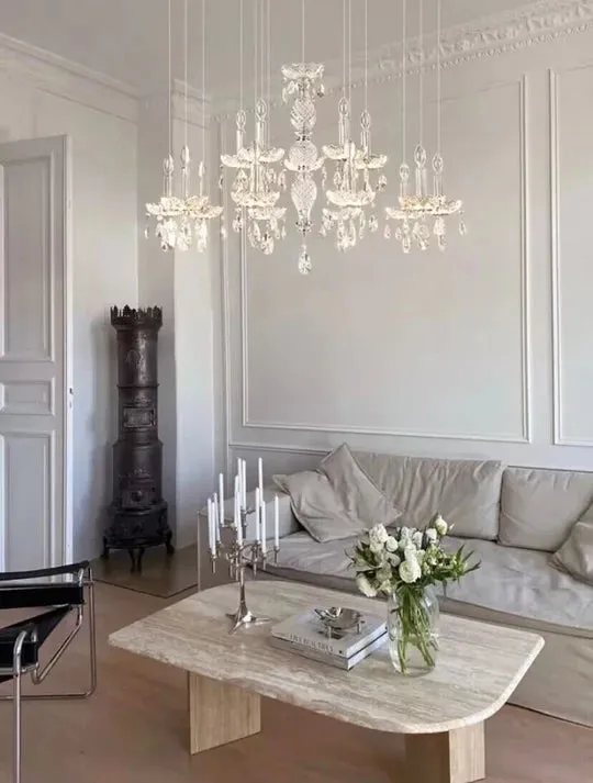 French Romantic Candle Crystal Chandelier White Modern Art Creative Pendant Light For Living Room/Dining Room/Bedroom