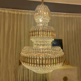 Golden Era Grand Cascade Amber&Clear Crystal Chandelier for High-ceiling