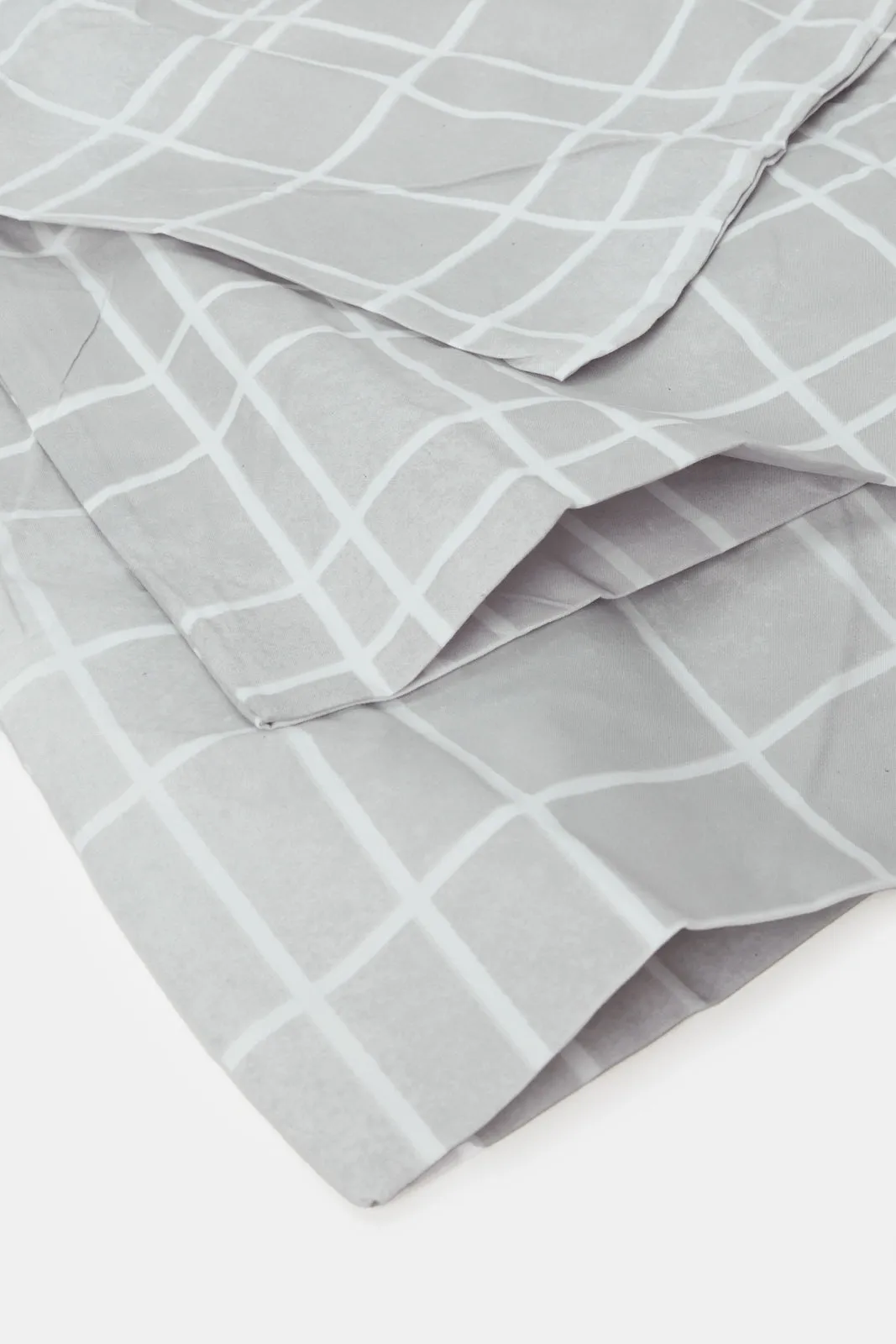 Grey Checkered Flat Sheet (King Size)