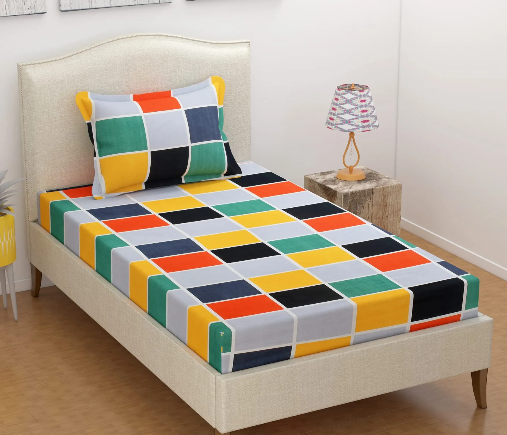 Homefab India 144 TC Set of 2 Cotton Single Bedsheet with 2 Pillow Covers - Multicolor5