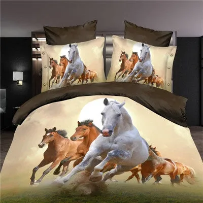 hot 3d animal bedding set king queen twin size 3/4pcs horse wolf panda duvet cover bed sheet pillow cases boys bedclothes