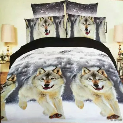 hot 3d animal bedding set king queen twin size 3/4pcs horse wolf panda duvet cover bed sheet pillow cases boys bedclothes