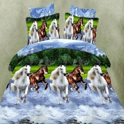 hot 3d animal bedding set king queen twin size 3/4pcs horse wolf panda duvet cover bed sheet pillow cases boys bedclothes