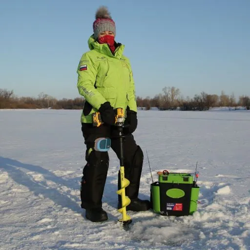 ICEBERG Mini Ice Fishing Auger Kit with Cordless Drill Adapter and Two Sets of Shaver Blades, Blue for Wet Slush Ice, Red for Regular Ice – Available in 5 inches