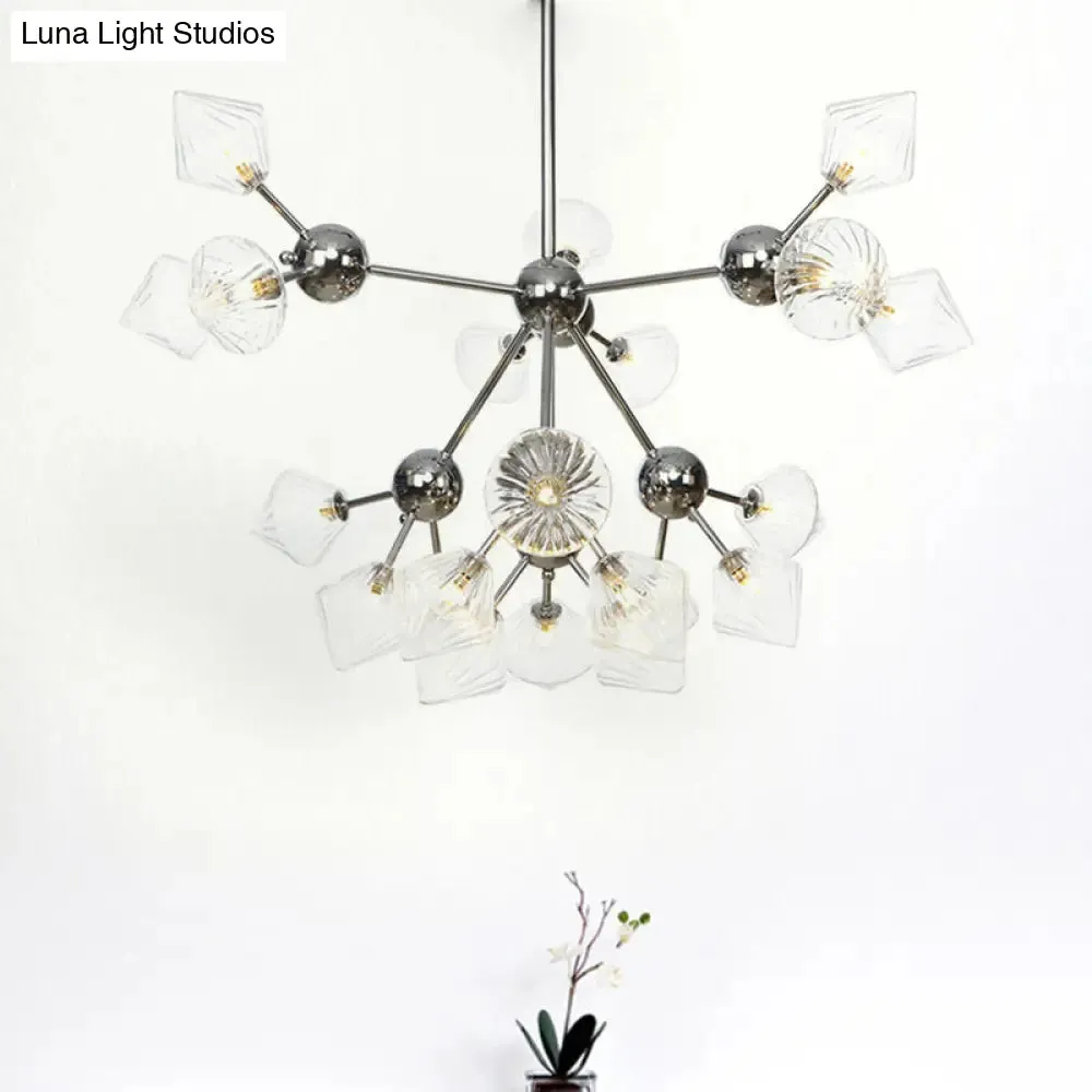 Industrial Stylish Glass Diamond Pendant Light Chandelier - 3/9/12 Bulbs, Amber/Clear Glass, 13"/27.5"/34" Width