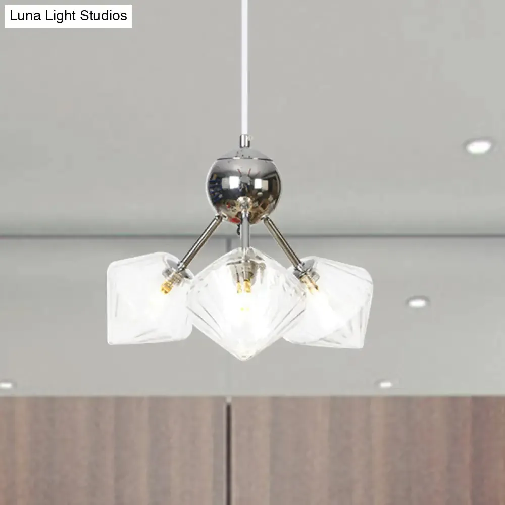 Industrial Stylish Glass Diamond Pendant Light Chandelier - 3/9/12 Bulbs, Amber/Clear Glass, 13"/27.5"/34" Width