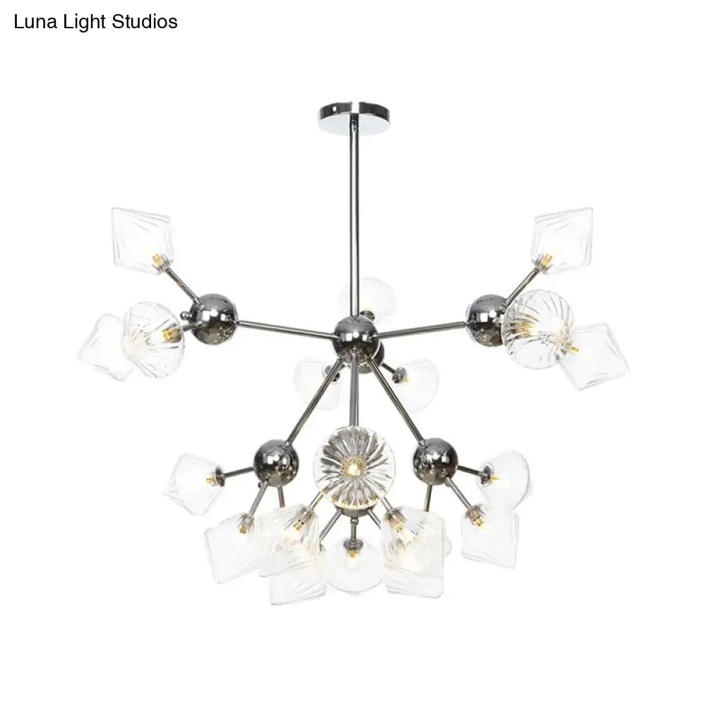 Industrial Stylish Glass Diamond Pendant Light Chandelier - 3/9/12 Bulbs, Amber/Clear Glass, 13"/27.5"/34" Width