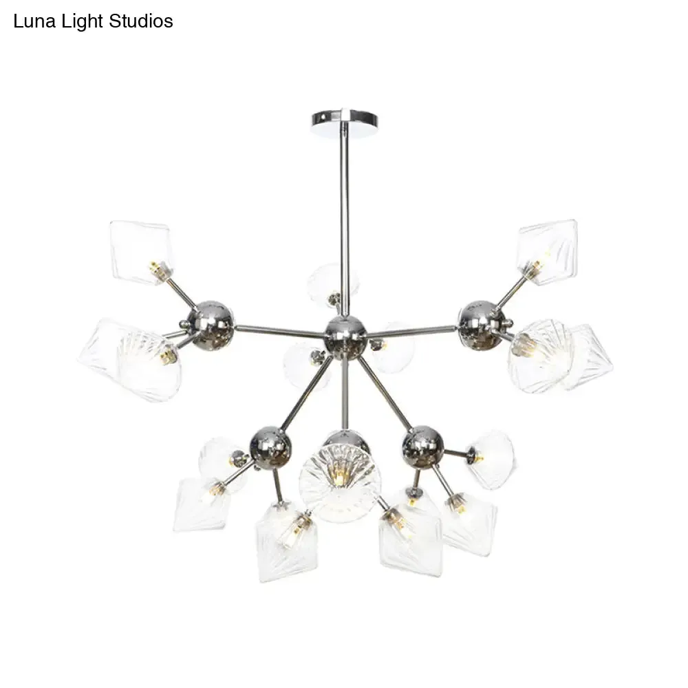 Industrial Stylish Glass Diamond Pendant Light Chandelier - 3/9/12 Bulbs, Amber/Clear Glass, 13"/27.5"/34" Width