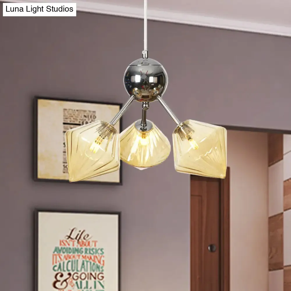 Industrial Stylish Glass Diamond Pendant Light Chandelier - 3/9/12 Bulbs, Amber/Clear Glass, 13"/27.5"/34" Width