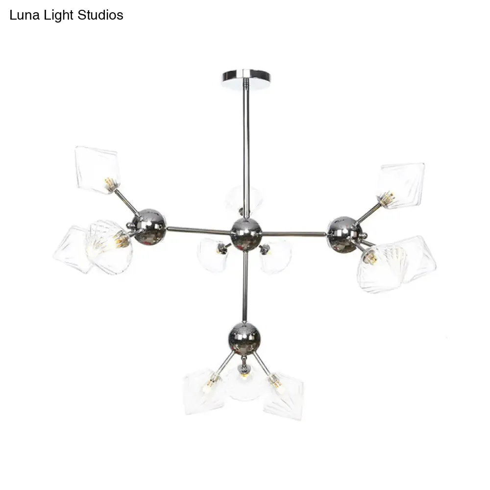 Industrial Stylish Glass Diamond Pendant Light Chandelier - 3/9/12 Bulbs, Amber/Clear Glass, 13"/27.5"/34" Width