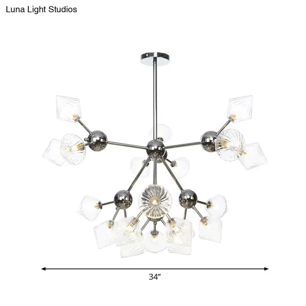 Industrial Stylish Glass Diamond Pendant Light Chandelier - 3/9/12 Bulbs, Amber/Clear Glass, 13"/27.5"/34" Width