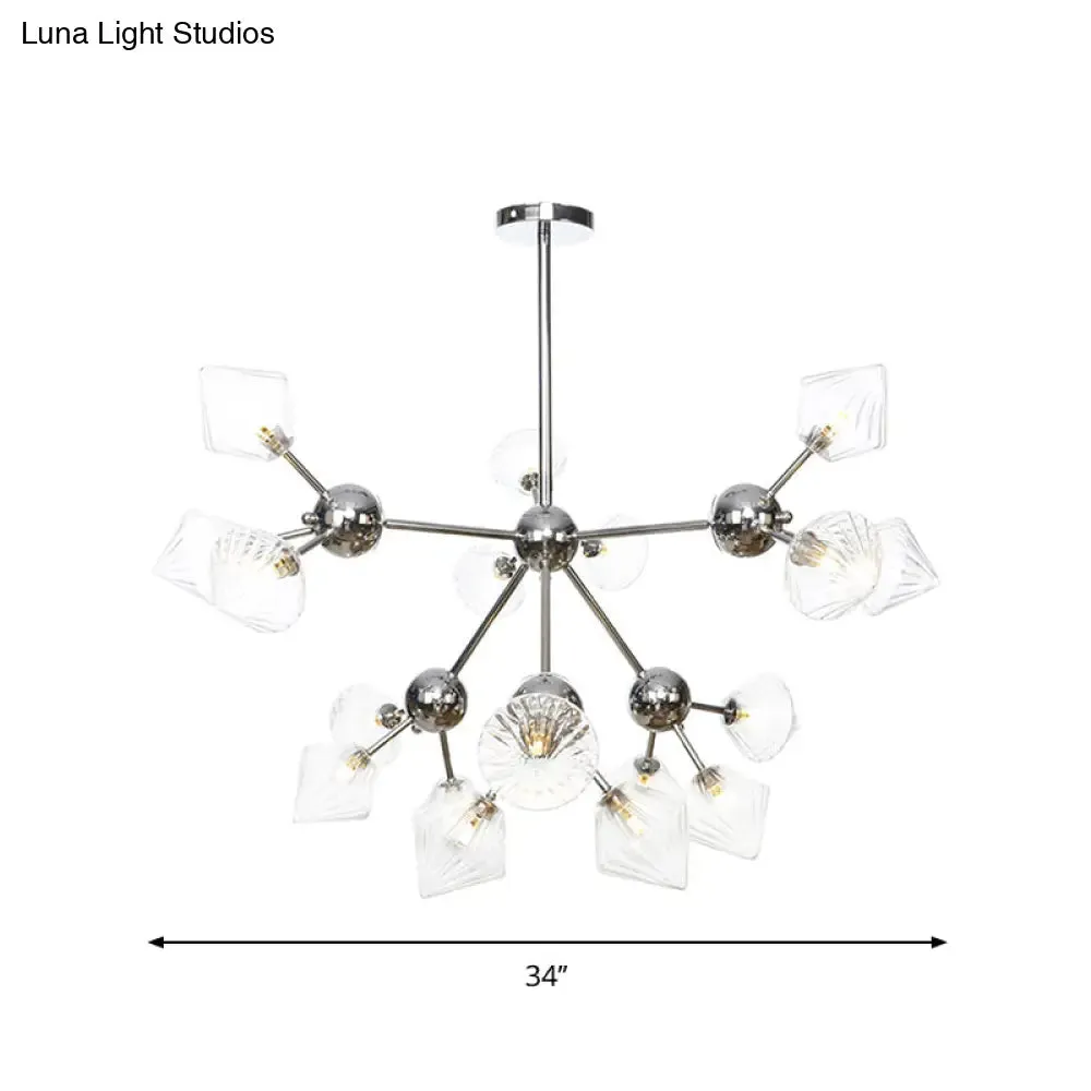 Industrial Stylish Glass Diamond Pendant Light Chandelier - 3/9/12 Bulbs, Amber/Clear Glass, 13"/27.5"/34" Width