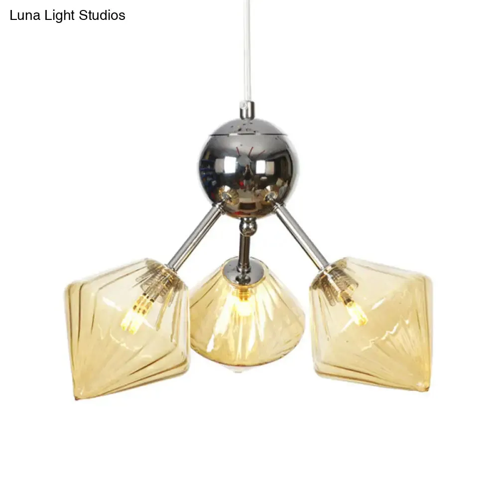 Industrial Stylish Glass Diamond Pendant Light Chandelier - 3/9/12 Bulbs, Amber/Clear Glass, 13"/27.5"/34" Width