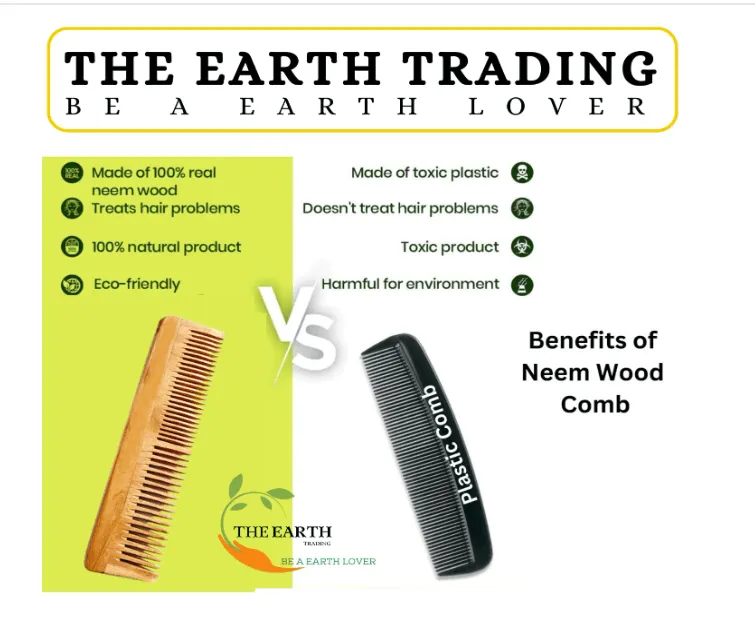 Kacchi neem wood comb (pack of 2) | THE EARTH TRADING