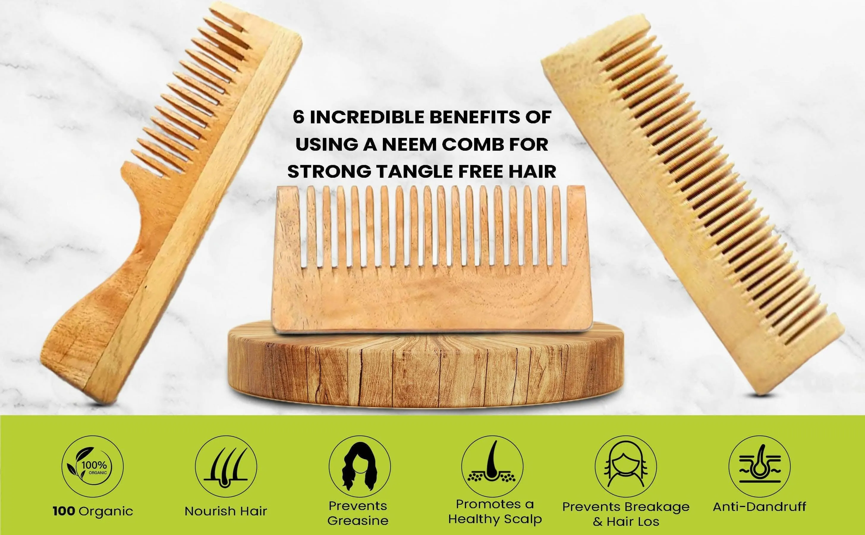 Kacchi neem wood comb (pack of 2) | THE EARTH TRADING