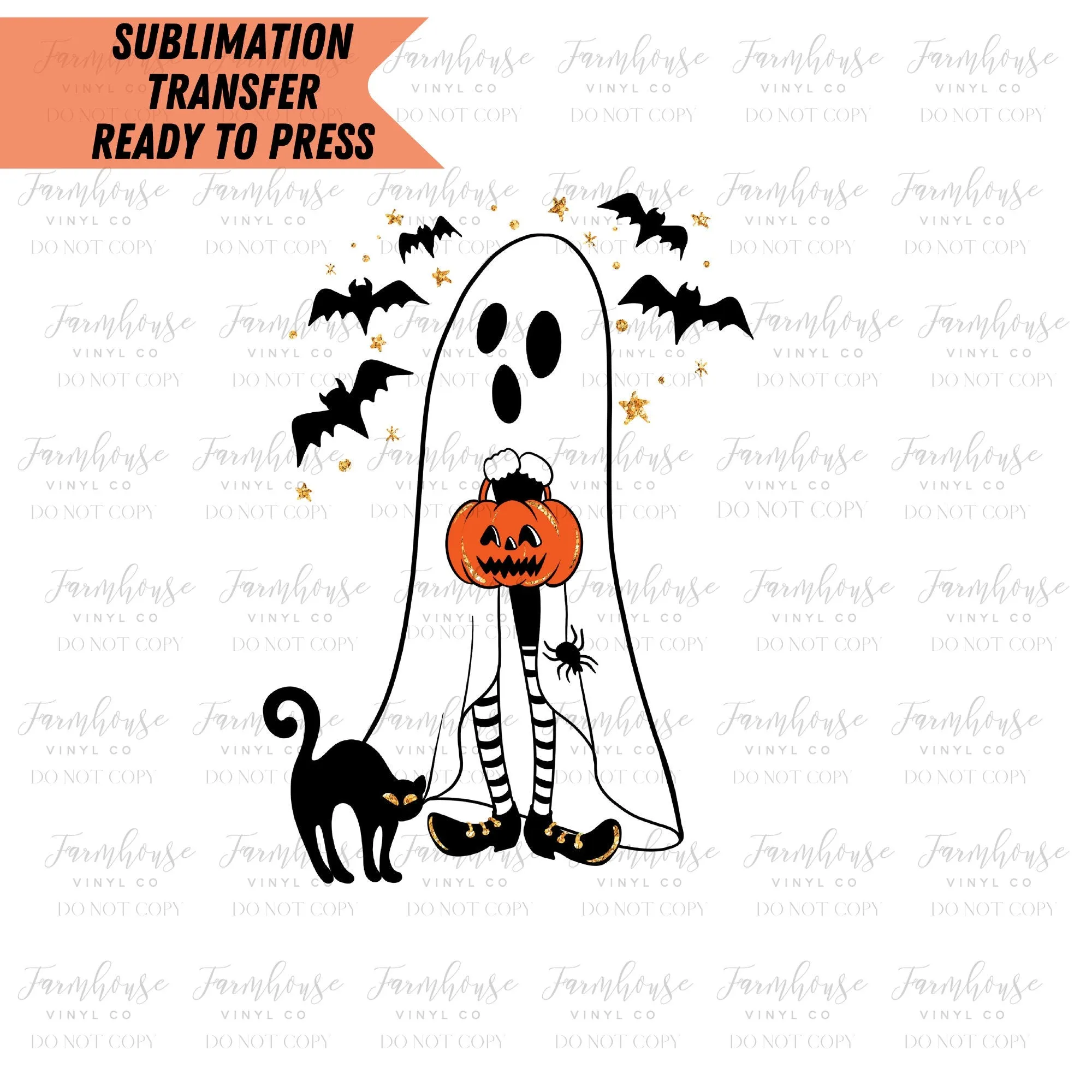 Kids Halloween Ghost Cat Ready To Press Sublimation Transfer