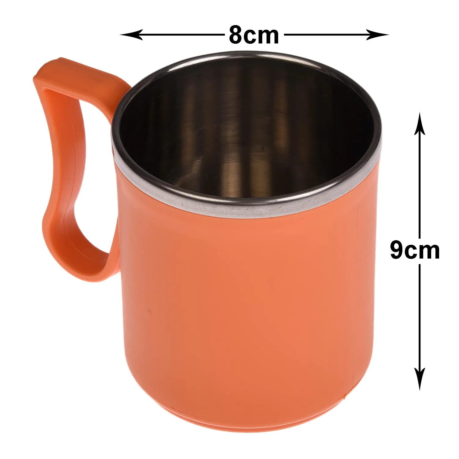 Kuber Industries Coffee Mug|Inside Stainless Steel Double Wall Tea Cup|Outside Plastic Stylish Milk Mug for Kids & Adults|Pack of 6 (Orange)