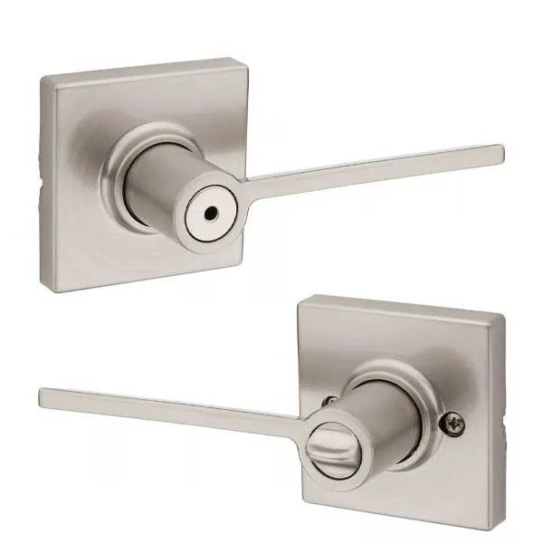 Kwikset - 300LRL - Ladera Lever Set - Square Rose - 15 - Satin Nickel - Privacy - Grade 3