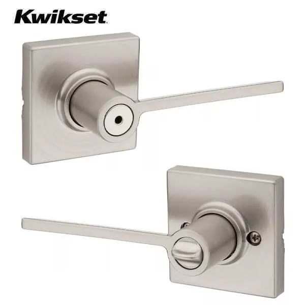 Kwikset - 300LRL - Ladera Lever Set - Square Rose - 15 - Satin Nickel - Privacy - Grade 3