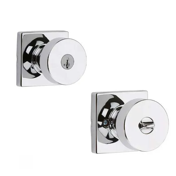 Kwikset - 740PSK - Pismo Knob Set - Square Rose - 26 - Polished Chrome - Entrance - SC1 Schlage - SmartKey Technology - Grade 3