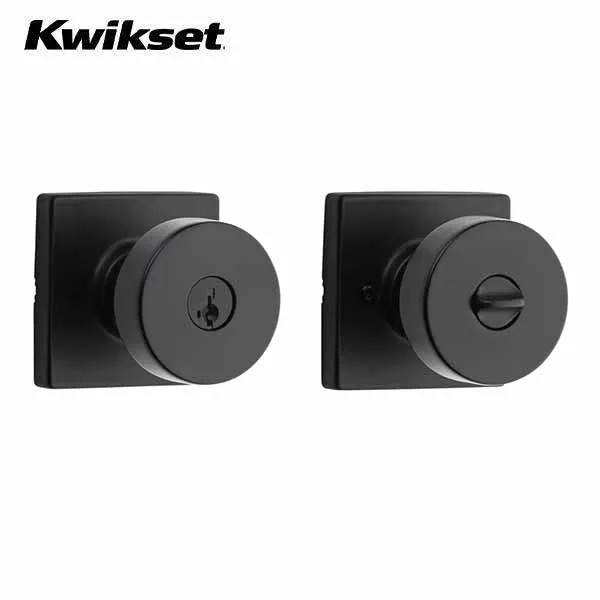 Kwikset - 740PSK - Pismo Knob Set - Square Rose - 514 - Matte Black - Entrance - SC1 Schlage - SmartKey Technology - Grade 3