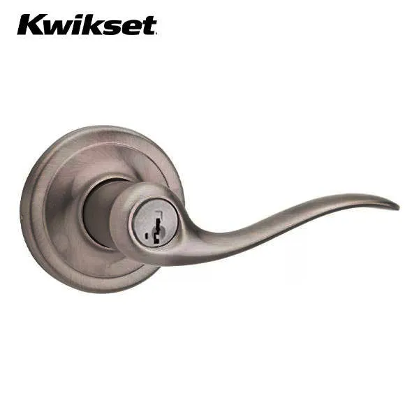 Kwikset - 740TNL - Tustin Lever Set - Round Rose - 15A - Antique Nickel - Entrance - SmartKey Technology - Grade 2