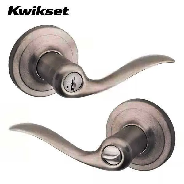 Kwikset - 740TNL - Tustin Lever Set - Round Rose - 15A - Antique Nickel - Entrance - SmartKey Technology - Grade 2