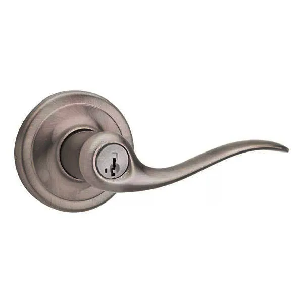 Kwikset - 740TNL - Tustin Lever Set - Round Rose - 15A - Antique Nickel - Entrance - SmartKey Technology - Grade 2