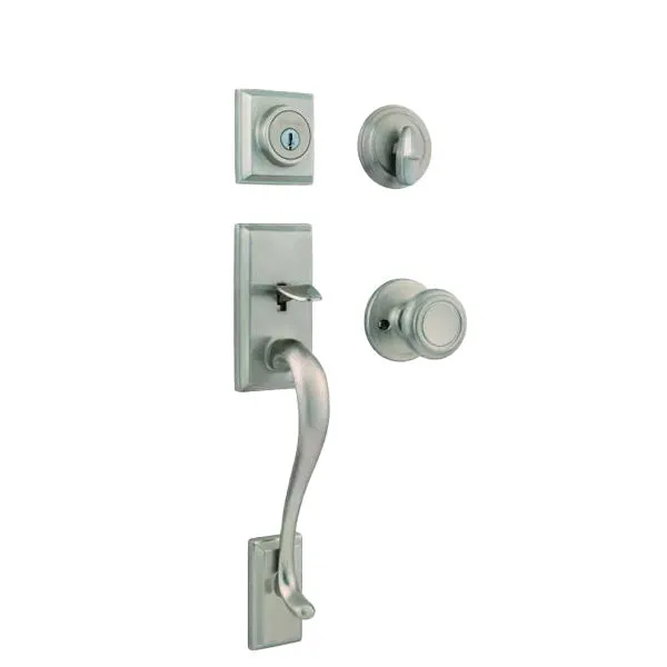 Kwikset - 800HEXCN - Hawthorne Handleset w/ Cameron Knob - Square Rose - 15 - Satin Nickel - Entrance - KW1 - SmartKey Technology - Grade 1