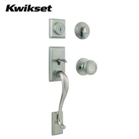 Kwikset - 800HEXCN - Hawthorne Handleset w/ Cameron Knob - Square Rose - 15 - Satin Nickel - Entrance - KW1 - SmartKey Technology - Grade 1