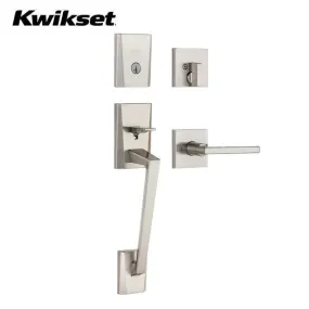 Kwikset - 818CMHXHFL - Camino Handleset w/ Halifax Lever - Square Rose - 15 - Satin Nickel - Entrance - KW1 - SmartKey Technology - Grade 1