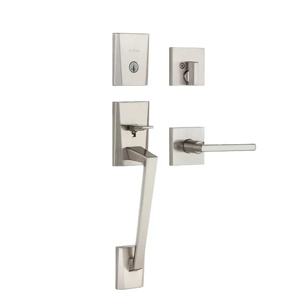 Kwikset - 818CMHXHFL - Camino Handleset w/ Halifax Lever - Square Rose - 15 - Satin Nickel - Entrance - KW1 - SmartKey Technology - Grade 1