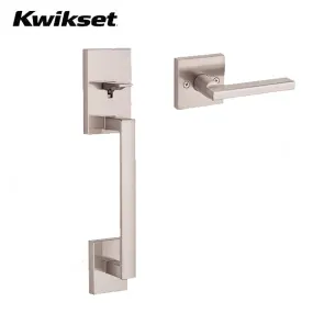 Kwikset - 818SCEXHFL - San Clemente Handleset - Halixfax Lever -  Square Rose - 15 - Satin Nickel - Less Deadbolt - Entrance - Grade 1