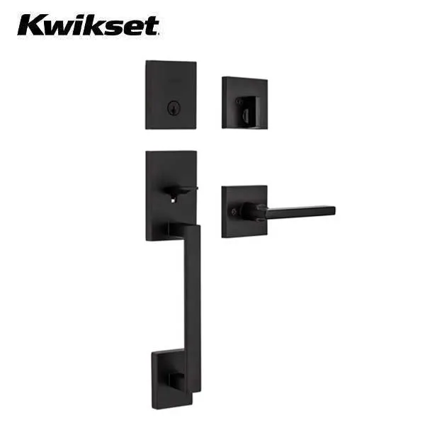 Kwikset - 818SCEXHFL - San Clemente Handleset w/ Halifax Lever - Square Rose - 514 - Matte Black - Entrance - SmartKey Technology - Grade 1