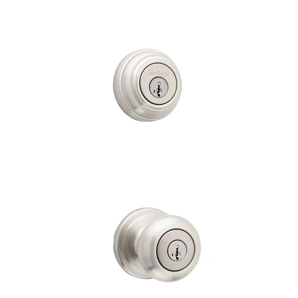 Kwikset - 991J - Juno Combo Set - Single Deadbolt & Knob - Round Rose - 15 - Satin Nickel - SmartKey Technology - Grade 2