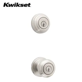 Kwikset - 991J - Juno Combo Set - Single Deadbolt & Knob - Round Rose - 15 - Satin Nickel - SmartKey Technology - Grade 2